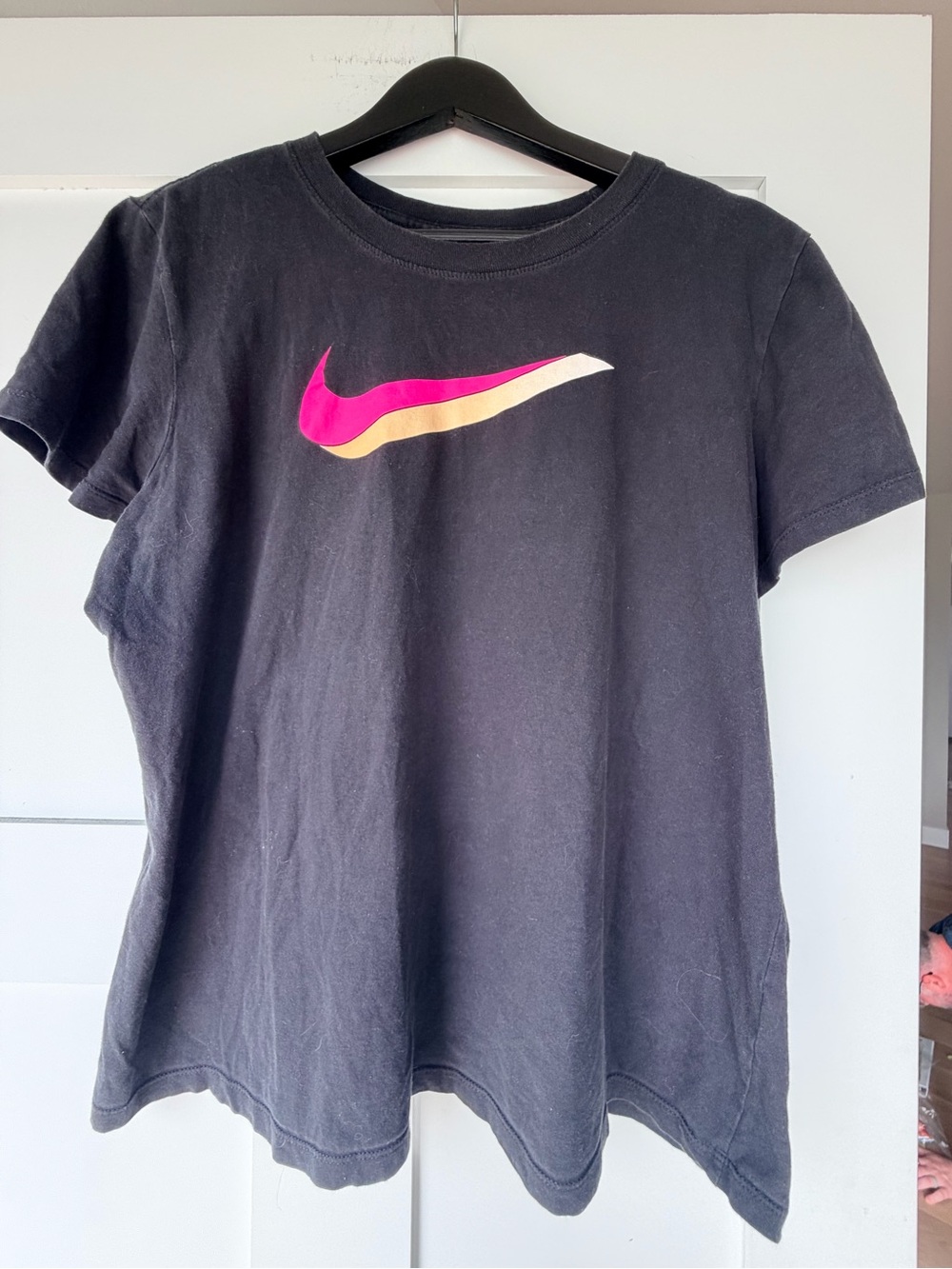 Nike Black Tee with Pink & Cream Swoosh Accent